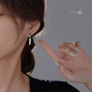 GLAMOR✨ต่างหูเงินแท้ Wing Drop ต่างหูขนนกประดับเพชรสีดำ เงินแท้925 ต่างหูผู้หญิง เอกลักษณ์