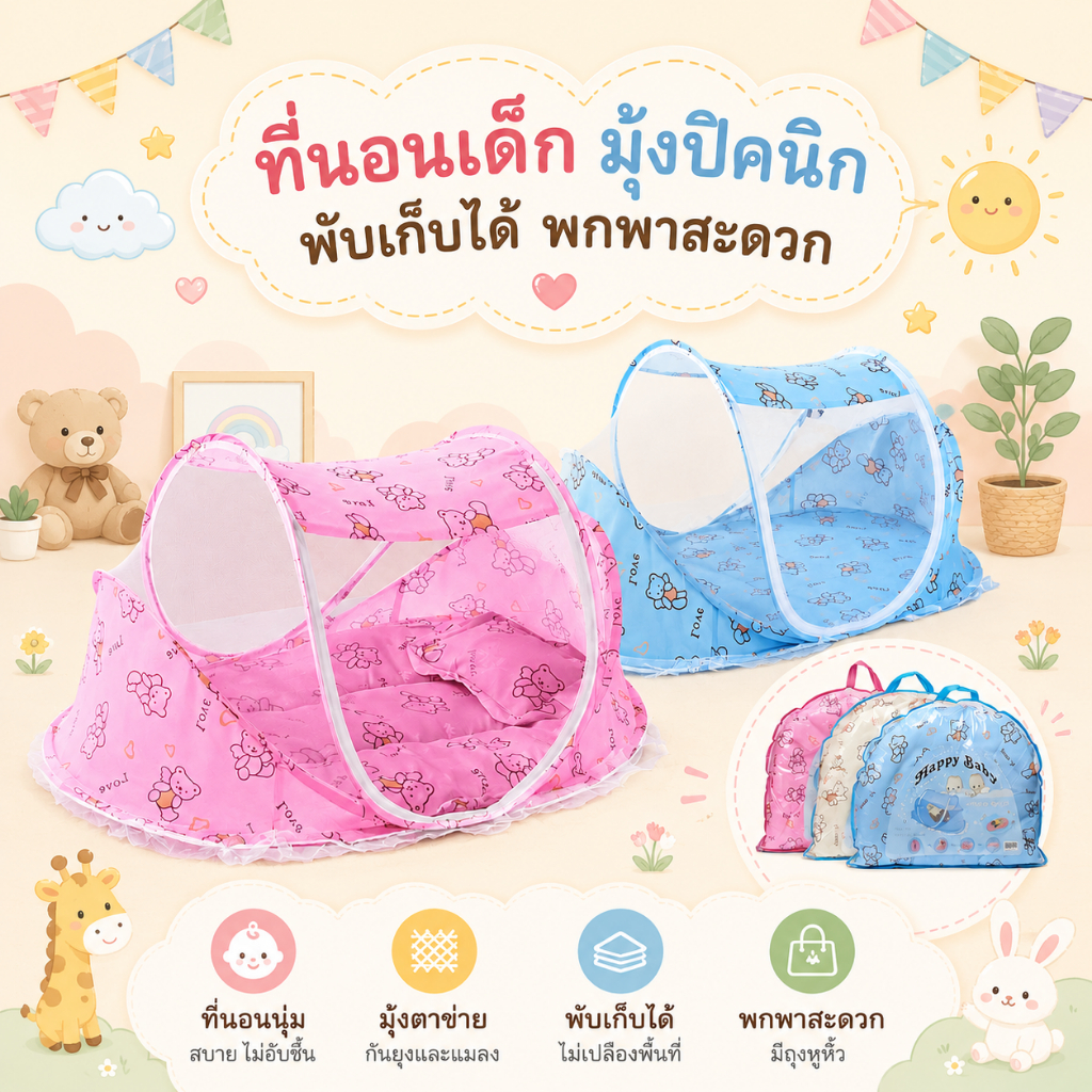 Royal kids ที่นอน มุ้งครอบเด็กแรกเกิด มุ้งปิคนิก มุ้งเด็ก มุ้งครอบ ที่นอนเด็ก ฟรี!!ที่นอน+หมอน