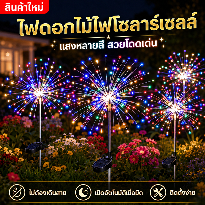 Evora 🌟ลดเฉพาะวันนี้🌟โคมไฟตกแต่ง โซล่าเซลล์ 60/120/150LED ดอกไม้ไฟ เซลล์แสงอาทิตย์ ไฟกระพริบ ไฟตกแต่ง ไฟสวน กันน้ำ