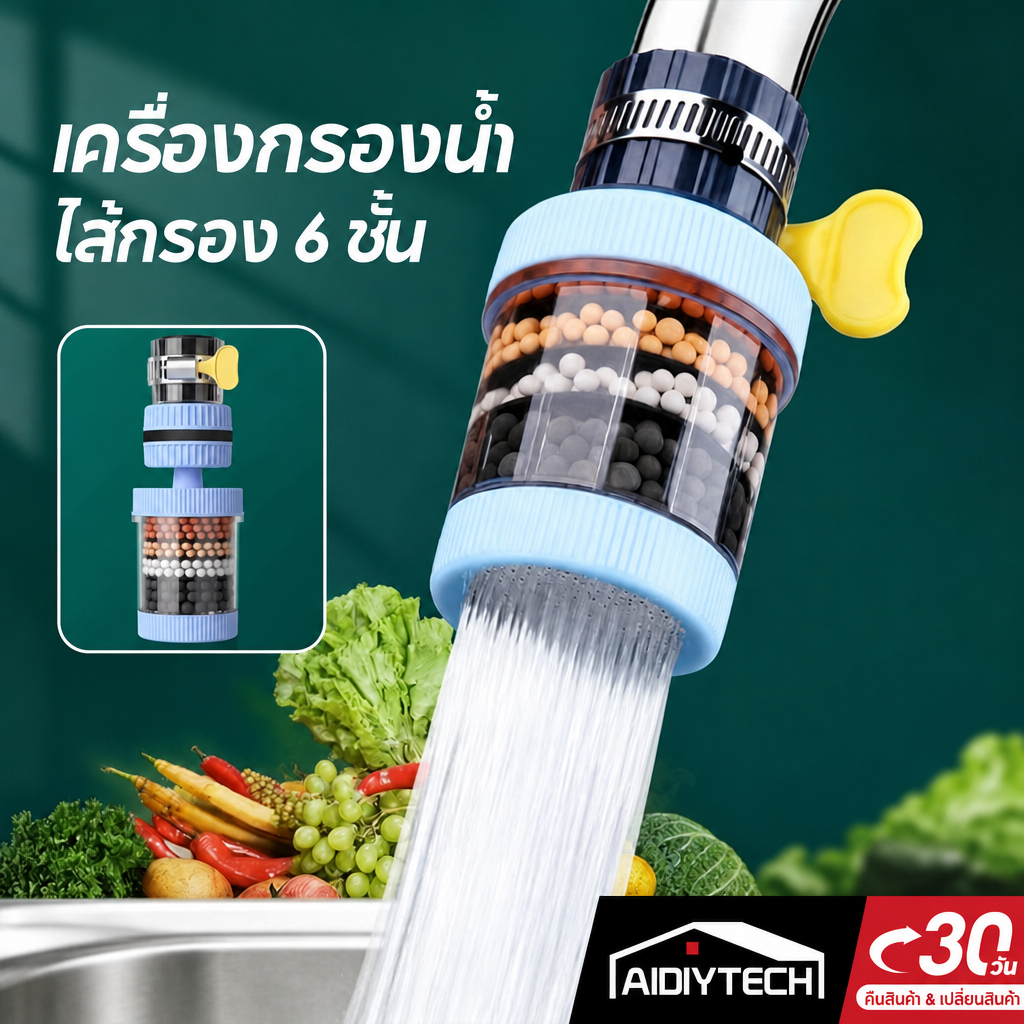 หัวต่อก๊อกน้ำ หัวกรองน้ำสวมก๊อก 6 ชั้น เพิ่มแรงดันน้ำ กรองน้ำประปาสะอาด ติดตั้งง่าย [ส่งด่วนจากไทย]