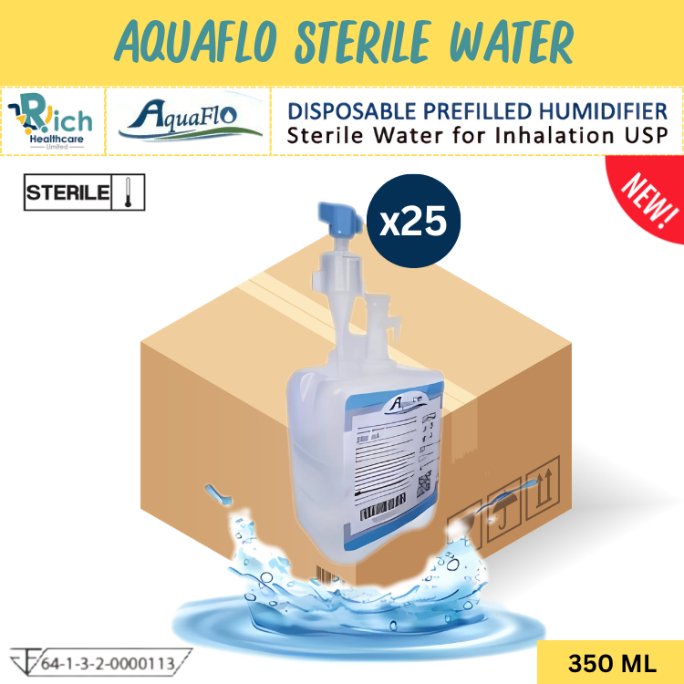 AquaFlo Prefilled Humidifier 350ml (25 ขวด) Sterile Water for Inhalation ขวดน้ำกลั่นสเตอร์ไรด์ 350 มล.