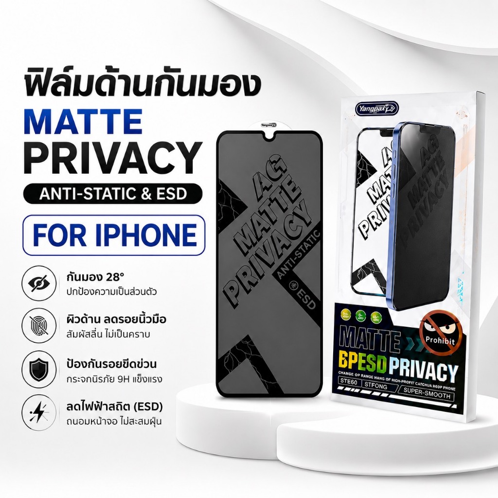 JC168 (030) ฟิล์มกระจกเต็มจอด้าน+กันมอง สำหรับ Iphone 17/17pro/17promax/17air