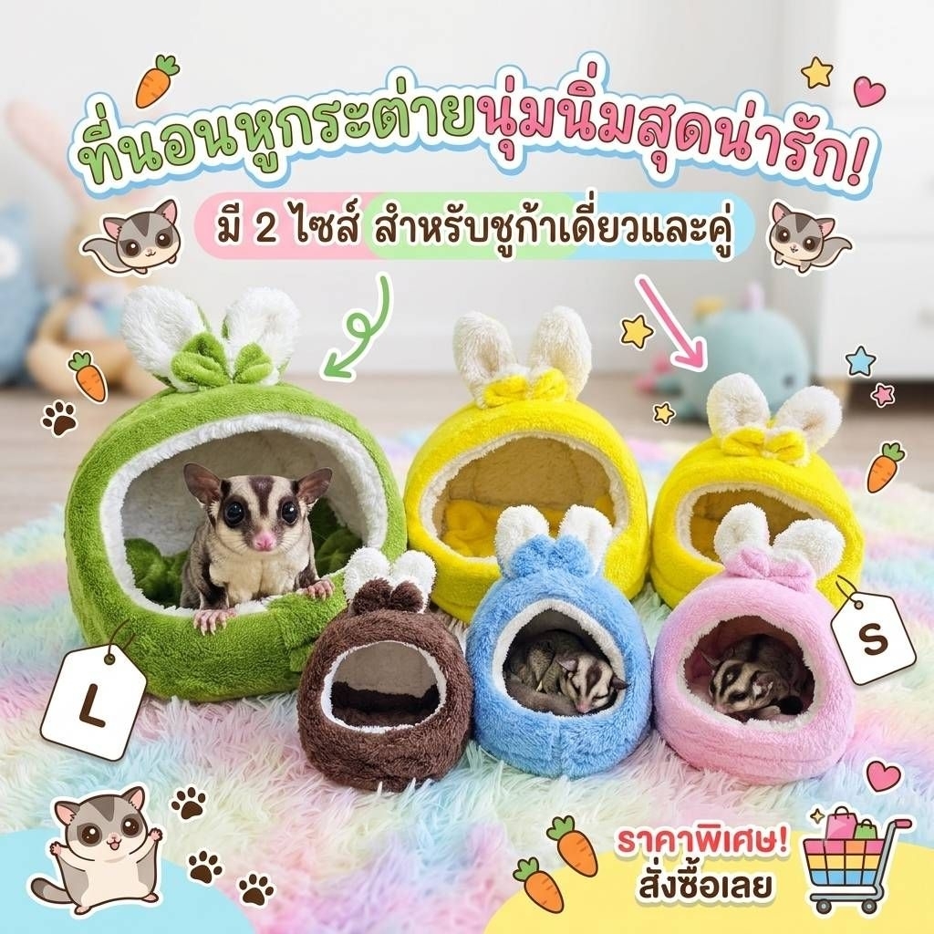 ที่นอนหูกระต่าย(รุ่นสุดฮิต)สำหรับชูก้า​ขนาด8นิ้ว