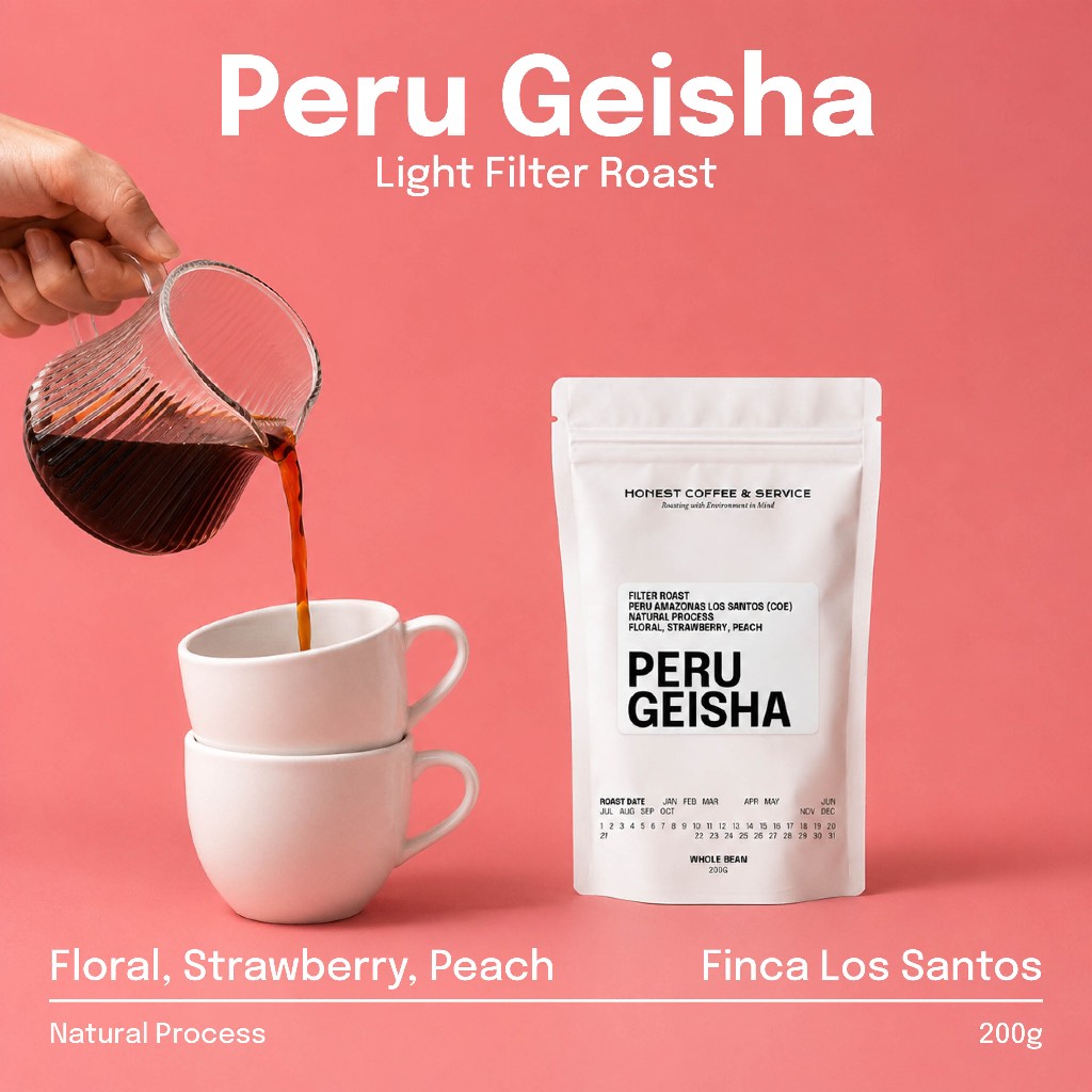 เมล็ดกาแฟคั่วอ่อน Peru Geisha COE Natural Cup of Excellence | Passion Fruit Mango Bergamot | Amazonas | 200g