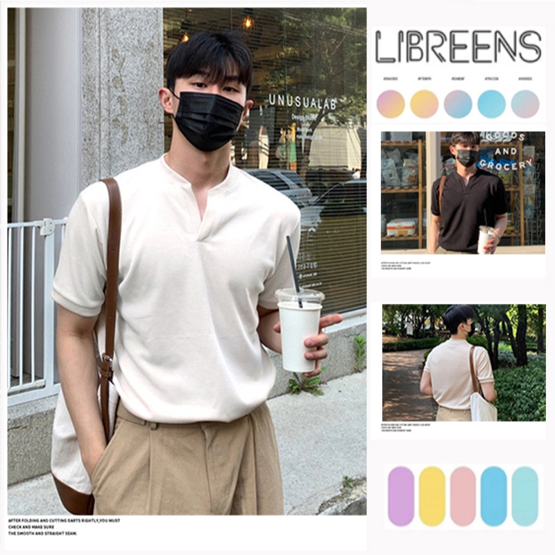 เสื้อแขนสั้นคอเฮนรีสำหรับผู้ชาย ตัดรูปสวยแสดงรูปร่าง ทันสมัยง่ายต่อการจับคู่
