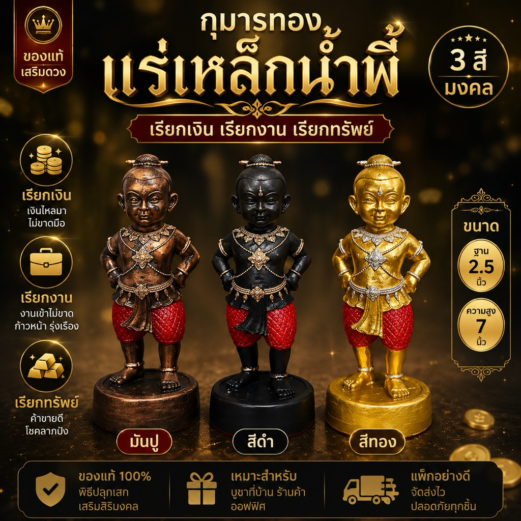 กุมารทองแร่เหล็กน้ำพี้ เรียกเงิน เรียกงาน เรียกทรัพย์ ฐาน 2.5 นิ้ว ความสูง 7 นิ้ว