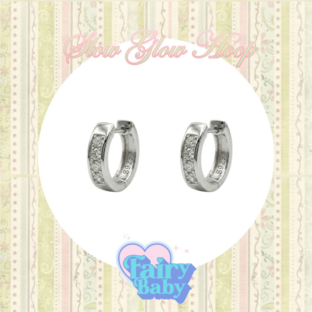 Fairybaby ต่างหู ห่วง Soft Glow Hoop ( 1 คู่ ) ต่างหูห่วง สีเงิน เพชร วิ้งวับ 6 mm (E2-172)