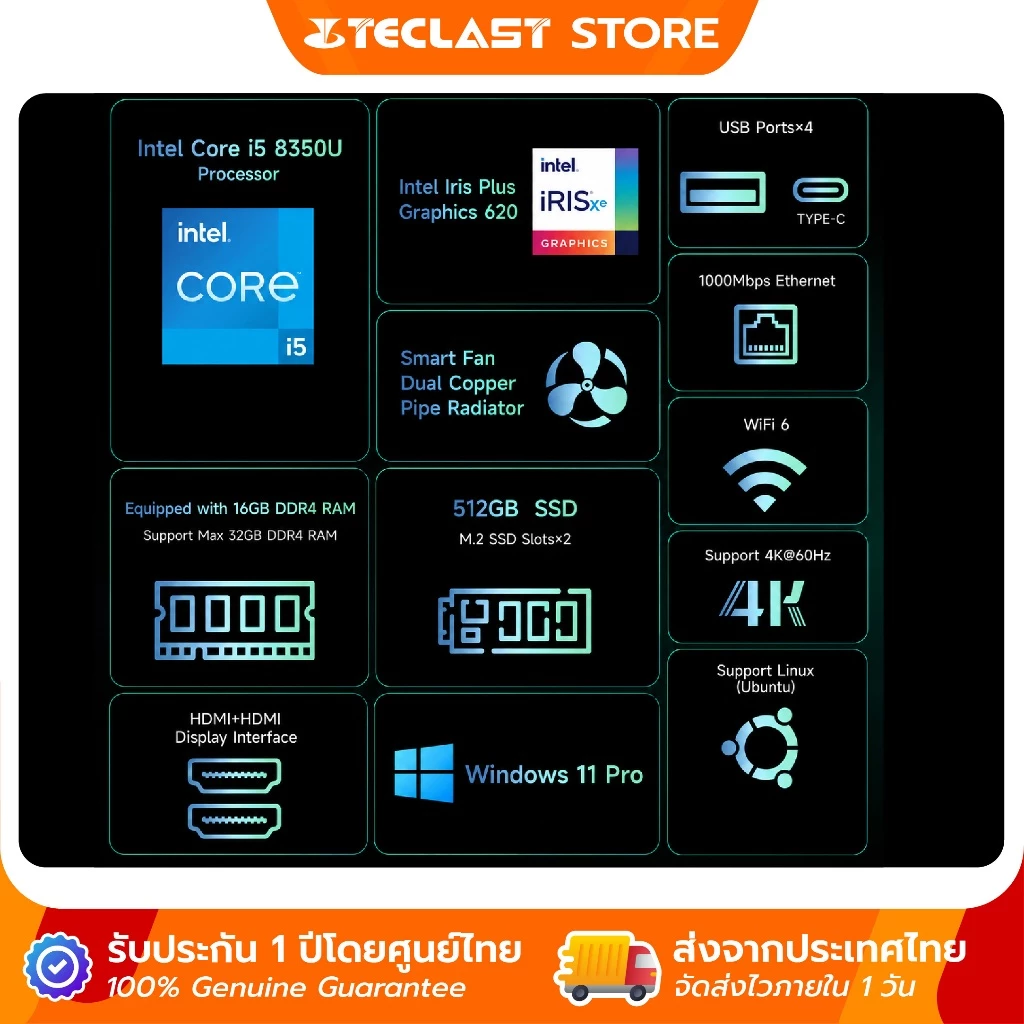 โน้ตบุ๊ก Teclast Soyo Y5 Pro Intel Core i5 8350U RAM 16GB SSD 512GB thumbnail 3