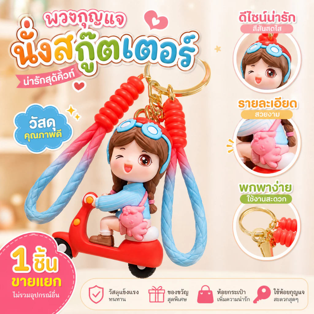พวงกุญแจคู่รักการ์ตูนน่ารัก ห้อยกุญแจรถมอเตอร์ไซค์ รถยนต์ ได้ทั้งชาย-หญิง ของขวัญวันวาเลนไทน์