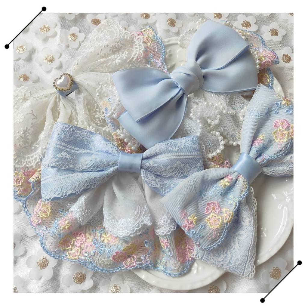 A Dream กิ๊บโบว์ลูกไม้โทนฟ้าหวาน 4แบบสวยหวาน ลูกไม้โทนฟ้าขาว กิ๊บสปริงแข็งแรง (พร้อมส่ง )