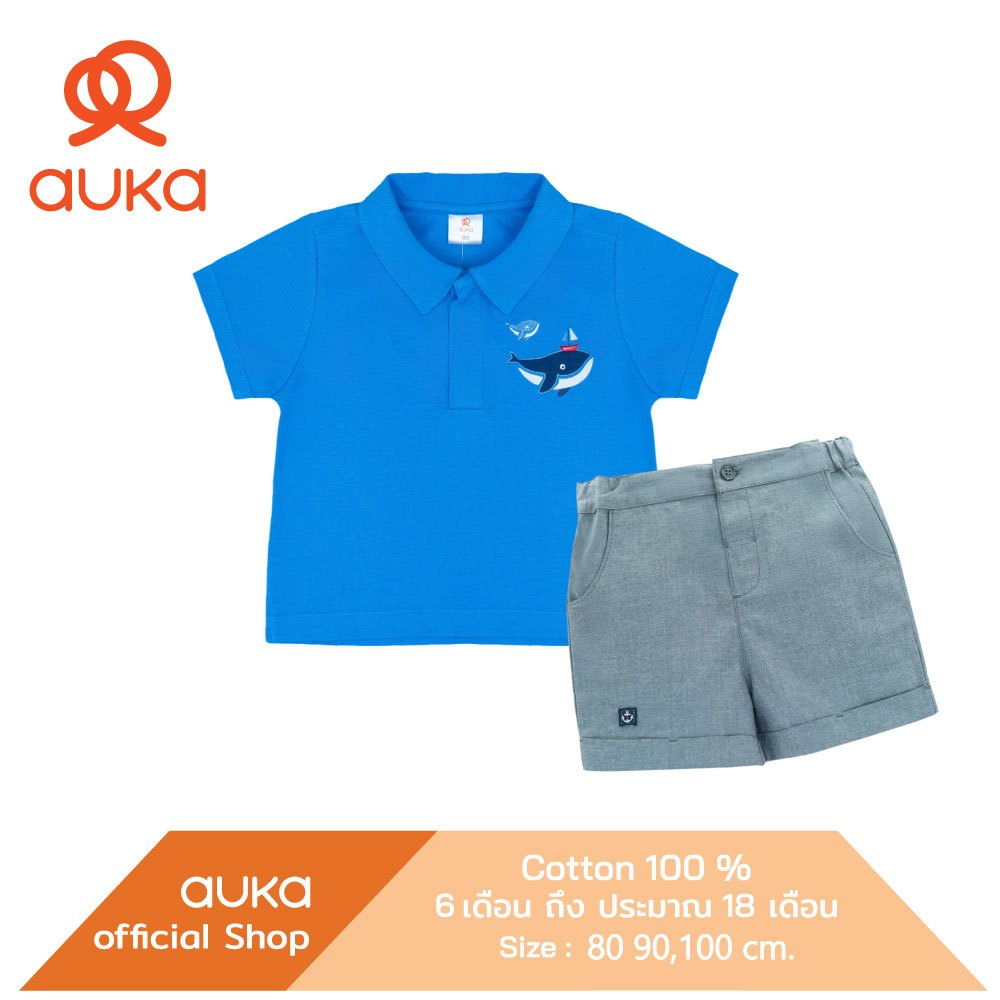 Auka เสื้อแขนสั้นคอปกโปโล คู่ กางเกงขาสั้น 6 เดือน - 3 ขวบ Collection A Little  Journey
