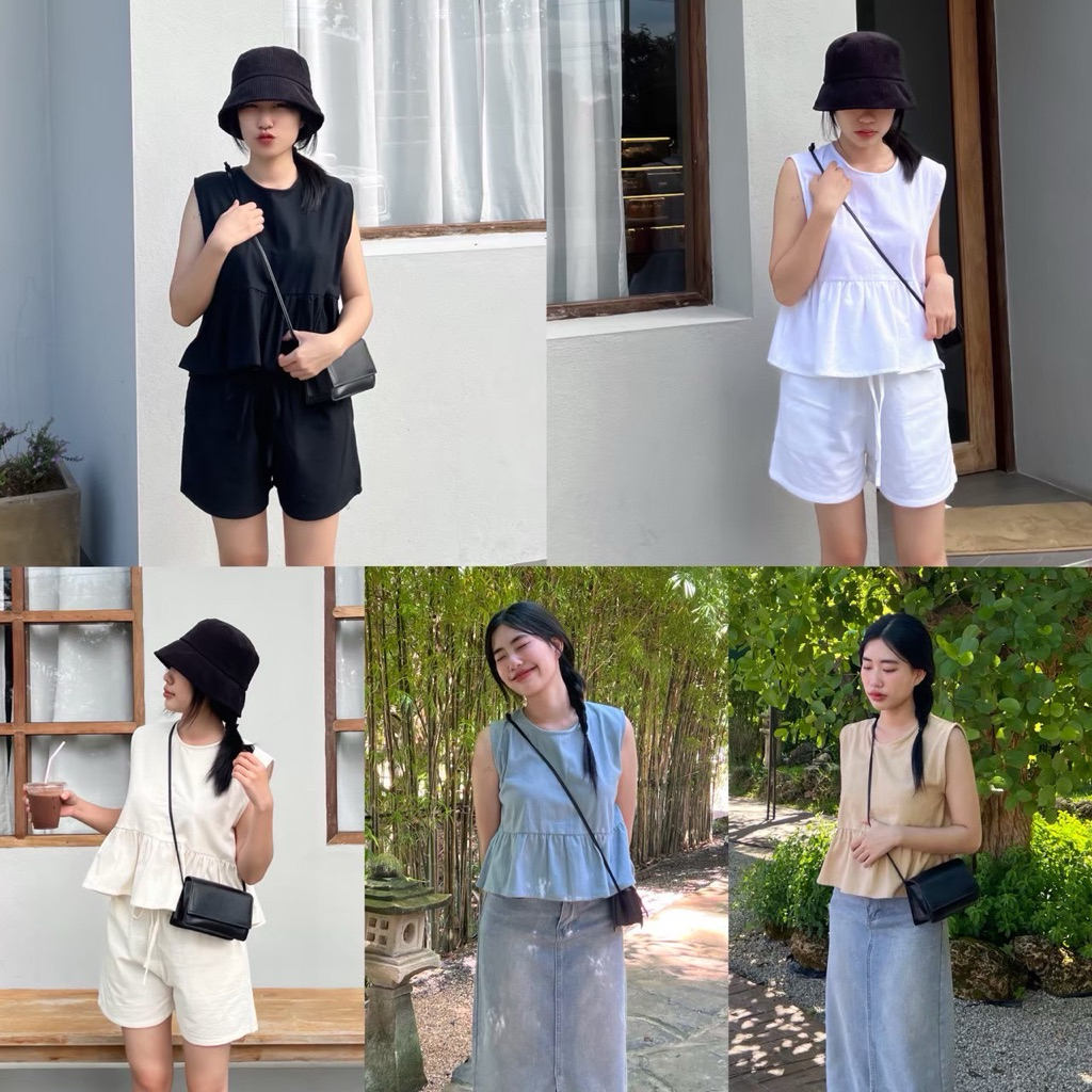🌻Sunflower  เสื้อครอปแขนกุดชายระบาย ด้านหลังผูกโบว์ Manee.cotton