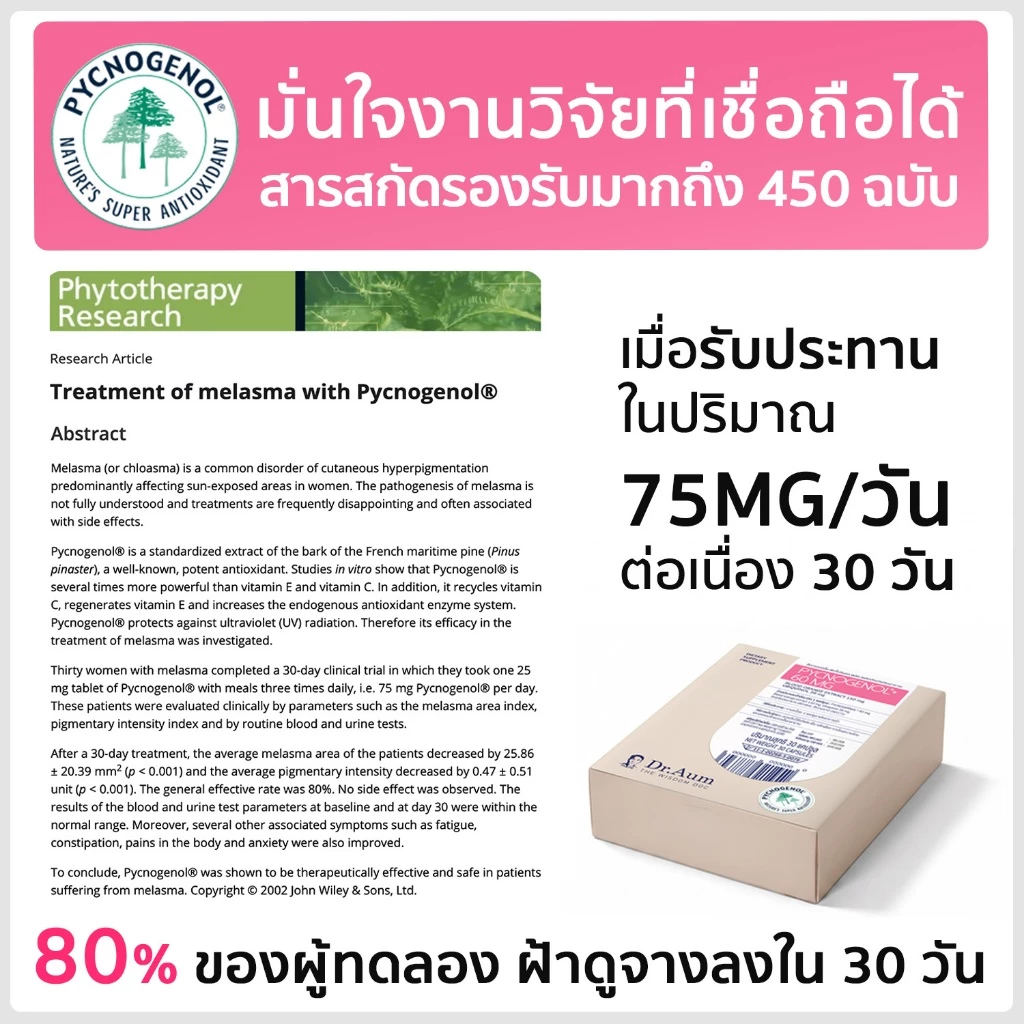 Dr.Aum Pycnogenol Plus 60 mg/capsule จำนวน 30 capsules ด็อกเตอร์อั้ม พิกโนจีนอล พลัส ขนาด 60 มก ต่อ แคปซูล จำนวน 30 แคปซ thumbnail 8