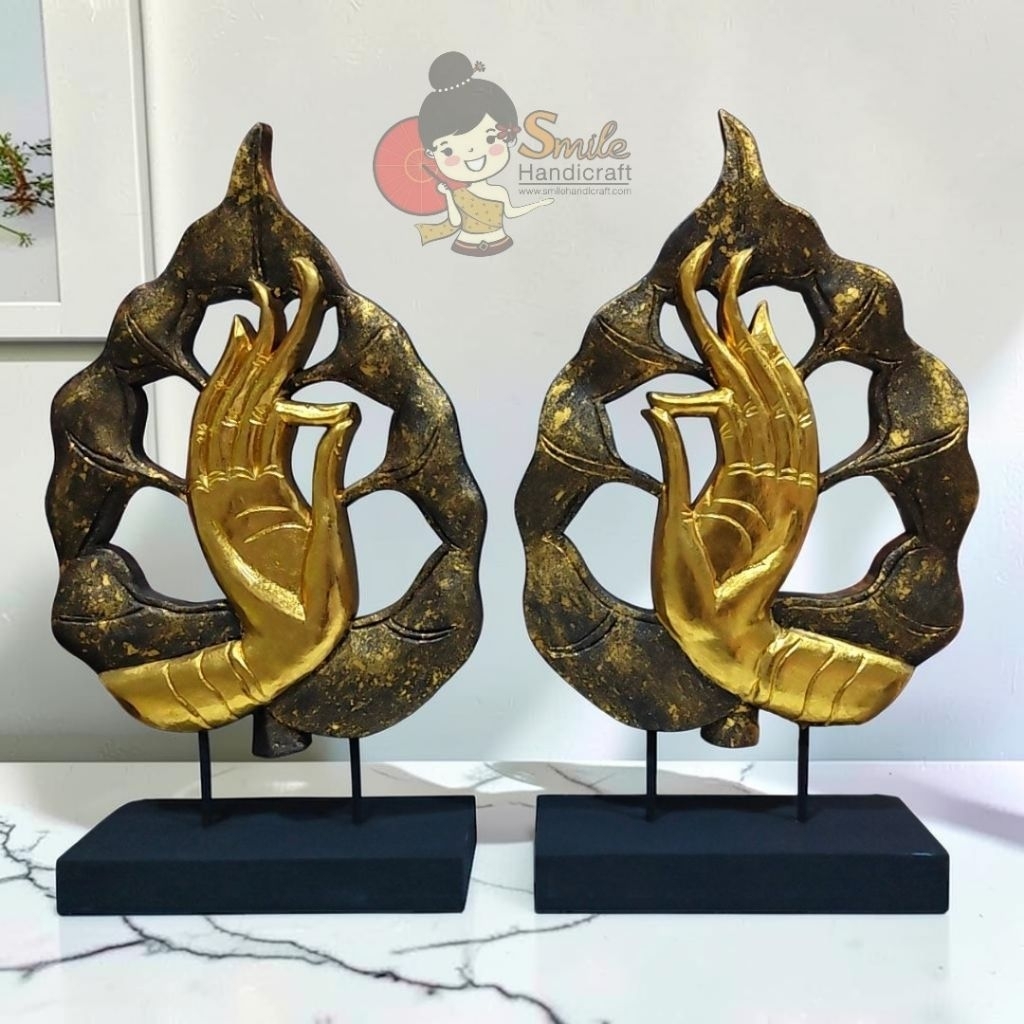ไม้แกะสลักหัตถ์พระพุทธใบโพธิ์ ของตกแต่งห้องพระ (ราคาต่อชิ้น/คู่)