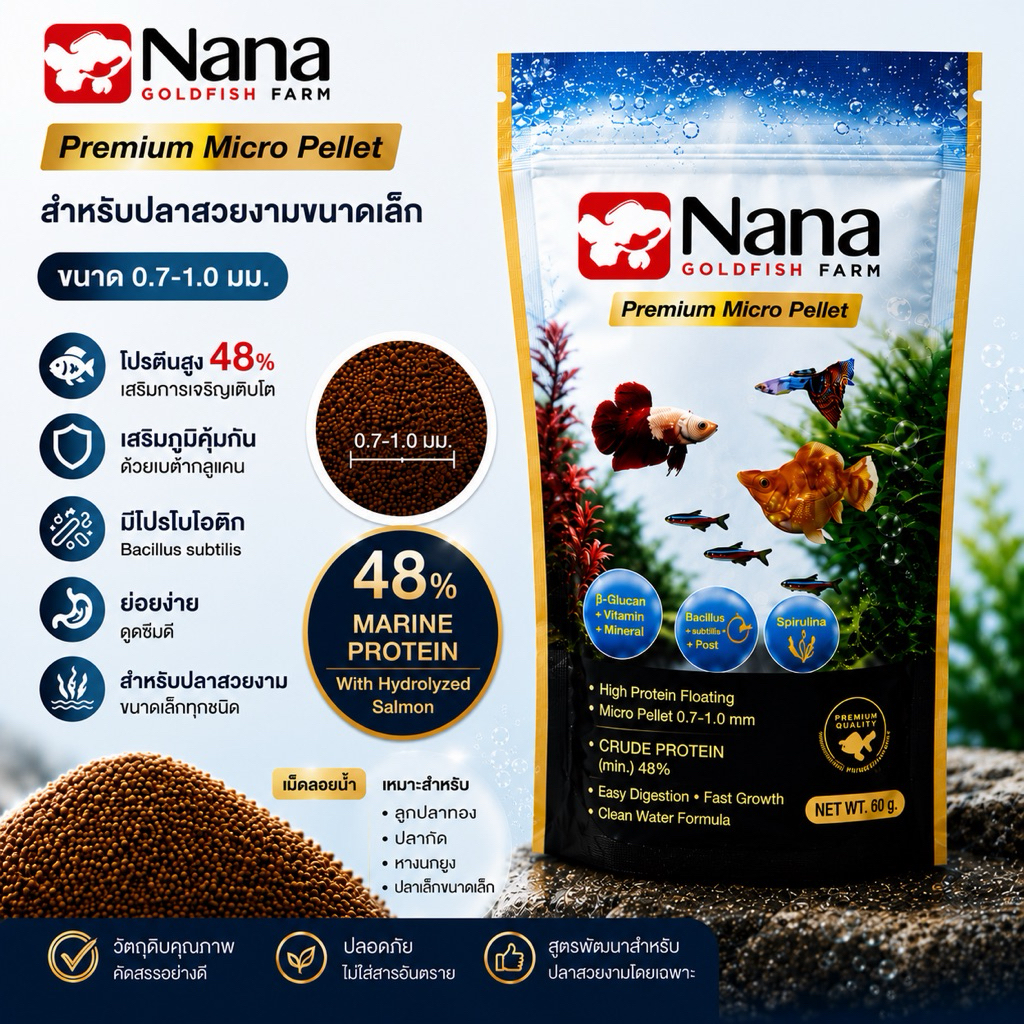 Nana Goldfish Farm Premium Micro Pellet 60g อาหารปลาขนาดเล็ก