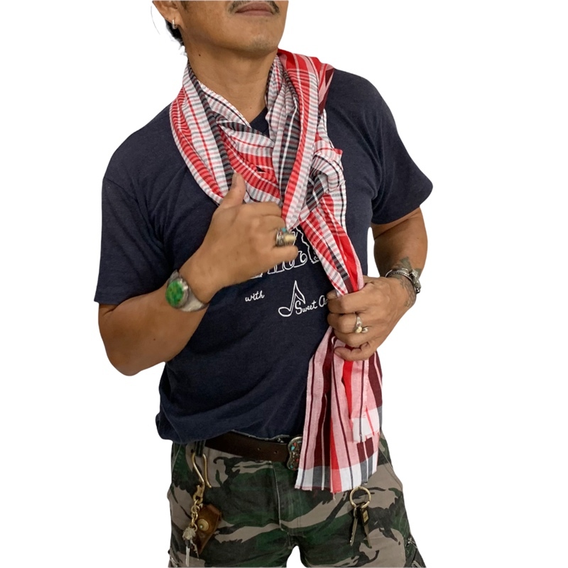 ผ้าขาวม้า ลายไส้ปลาไหล เย็บริมแล้วพร้อมใส่ ขนาดผ้า 65 x175 ซม.