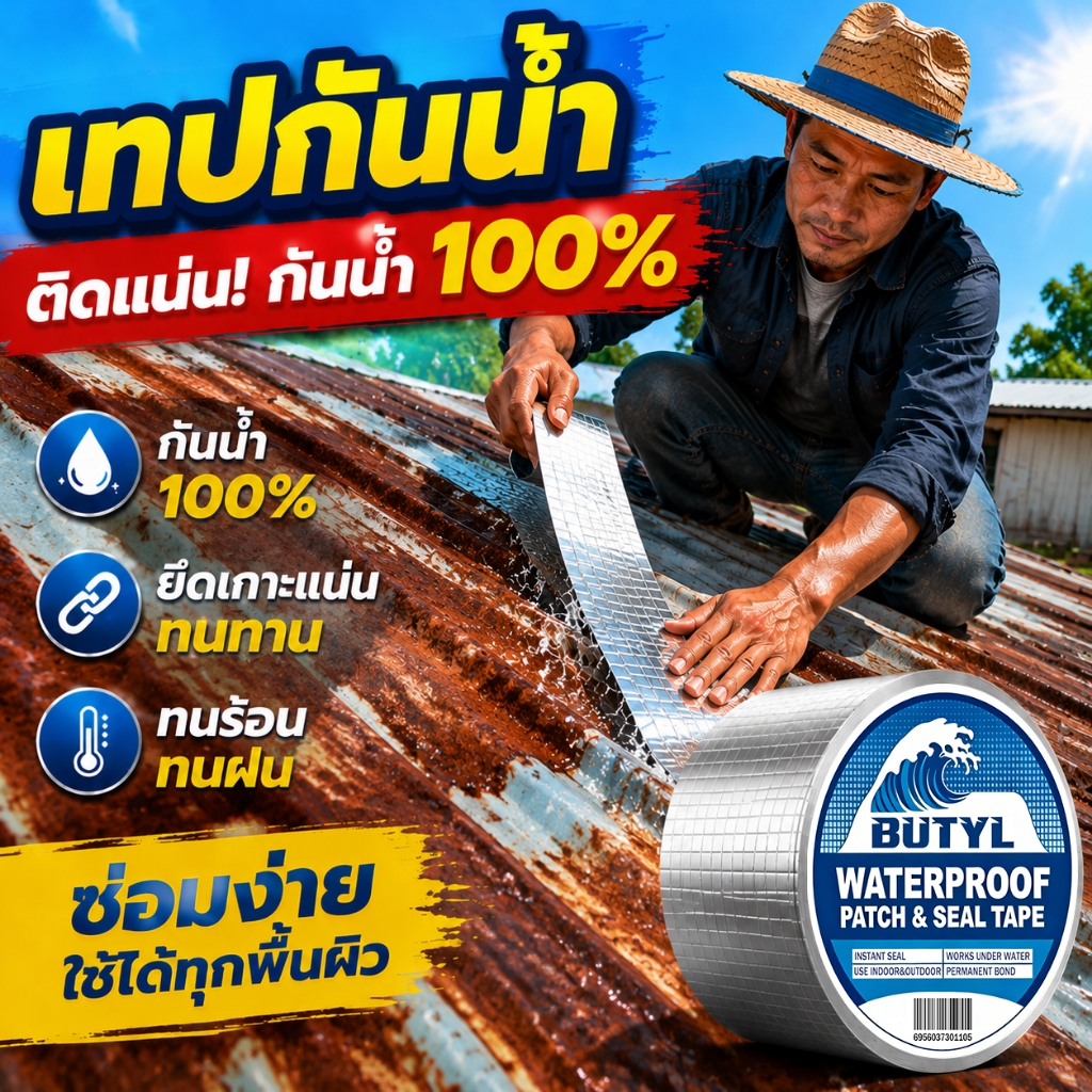 เทปกาวบิวทิล เทปกาวกันน้ํารั่วซึม แผ่นแปะหลังคา หน้ากว้าง 5 10 15 20 30 เซนติเมตร ซ่อมหลังคารั่ว เทปกาวอเนกประสงค์