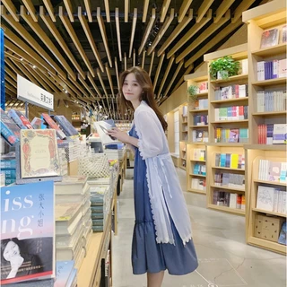 ✿♥เดรสคลุมท้องแฟชั่น (DR-518) ผ้าชีฟอง สายเดี่ยว มาพร้อมเสื้อคลุมยาว ผ้าเนื้อนิ่ม