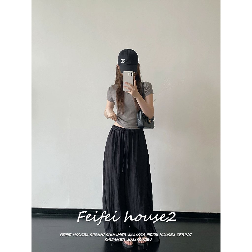 [Feifei-Solid Color Quick-Dry Trousers]กางเกงขายาวผ้าสปีดดรายสีพื้นสำหรับผู้หญิงฤดูร้อนดึงเชือกเอว