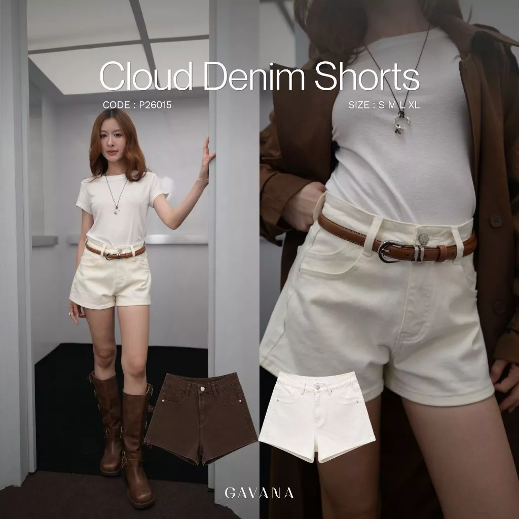GAVANA Cloud Denim Shorts กางเกงยีนส์ขาสั้นทรงเอวสูง (High-Waisted Denim Shorts) ✨ #P26015