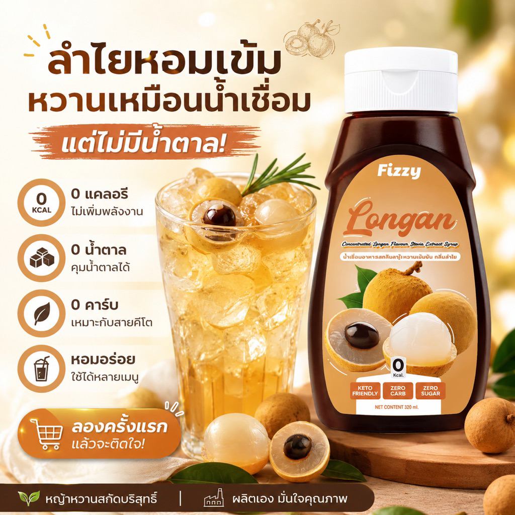 ฟรีซซี่ ไซรัปคีโต ลำไย ใครคิดถึงลำไยขวดโหลในวัยเด็กต้องขวดนี้เลย ที่สำคัญไม่มีน้ำตาล 320ml