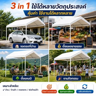 🔥พร้อมส่ง เต็นท์จอดรถ เต้นท์ขายของ 2x2 3x3 3x4m โครงเหล็กหนาพิเศษ ผ้าใบ 6800D กันแดด กันฝน