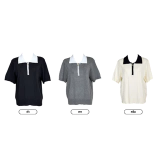 (T981)Noble Knit งานเสื้อไหมพรมคอปกซิปสีพื้นรุ่นใหม่
