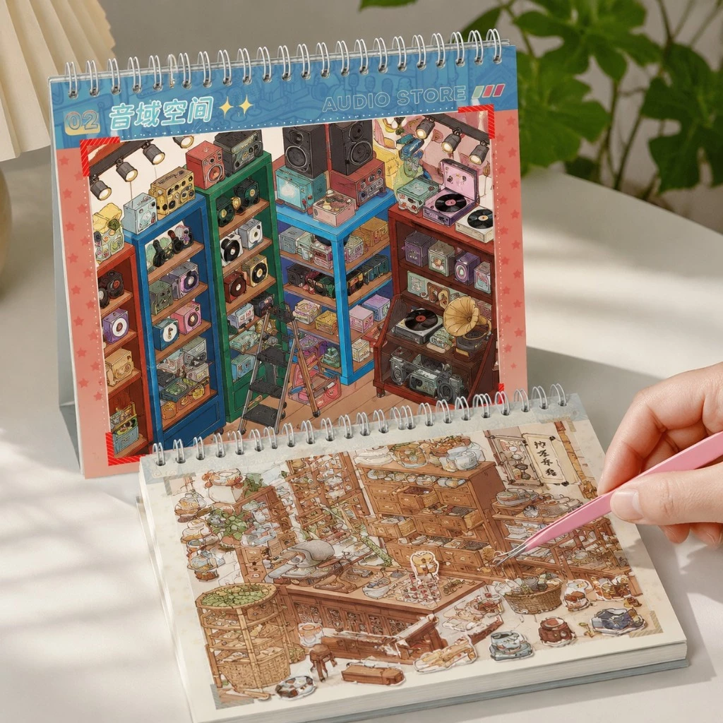 หนังสือวัสดุฉากสติกเกอร์ 3D,สติกเกอร์บ้าน DIY 3D ชุดความยากสูงสำหรับผู้ใหญ่,คอลเล็กชั่นที่อุดมไปด้วยสติกเกอร์อวกาศ 3D,หน
