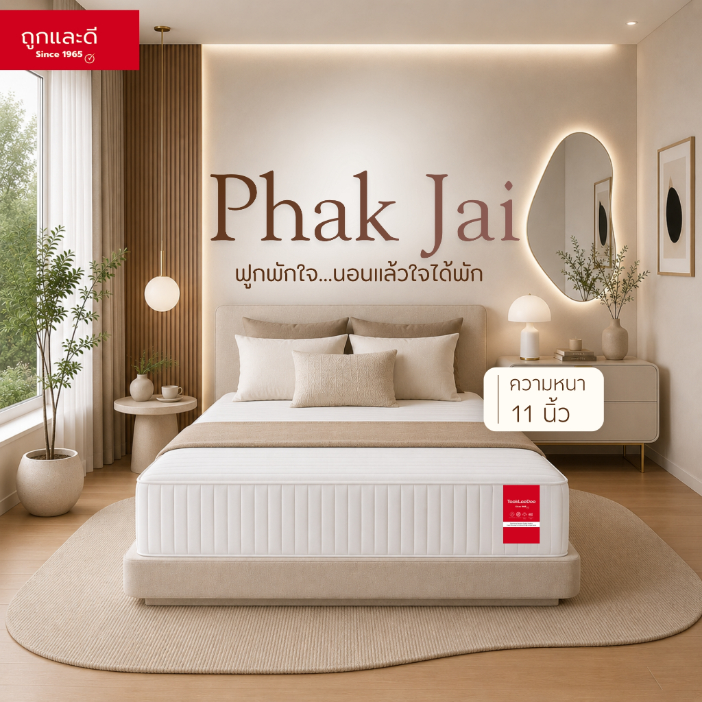 TookLaeDee ที่นอนยางพารา รุ่น Phak Jai หนา 11 นิ้ว รองรับสรีระ ลดแรงกดทับ ระบายอากาศดี นุ่มสบาย ใช้งานทนทาน
