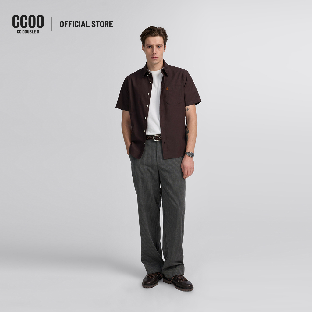 CC DOUBLE O SIGNATURE BIRD LOGO OXFORD SHIRT ผู้ชาย เสื้อเชิ้ตแขนสั้นผ้าอ็อกซ์ฟอร์ดปักนก รุ่น O26WGMA032 (AW26 #P3)
