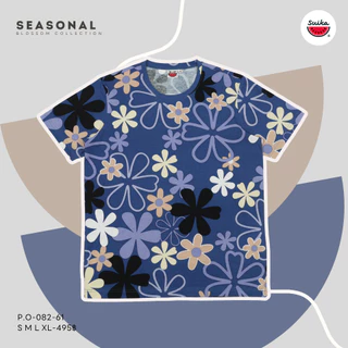 เสื้อแตงโม (SUIKA) เสื้อยืดคอกลมแขนสั้น พิมพ์ลายดอกผักแว่น (P.O-082)