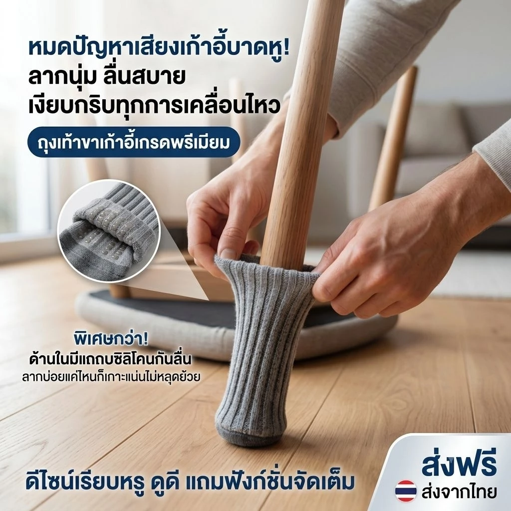 🇹🇭ส่งจากไทย ✅ ส่งฟรี [ชุดละ 4 ชิ้น] ถุงเท้าคลุมขาเก้าอี้ ขาโต๊ะป้องกันแผ่นกันลื่น ป้องกันเสียงดัง