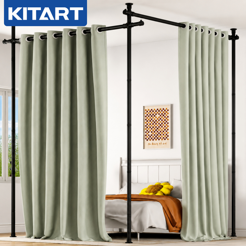 KITART ที่กั้นห้อง ไม่ต้องเจาะผ้าม่านคันยดผนังกั้นห้องสำหรับแยกห้อง ความสูงของราวม่านสามารถปรับได้ตั้งแต่ 110 ถึง 310 ซม