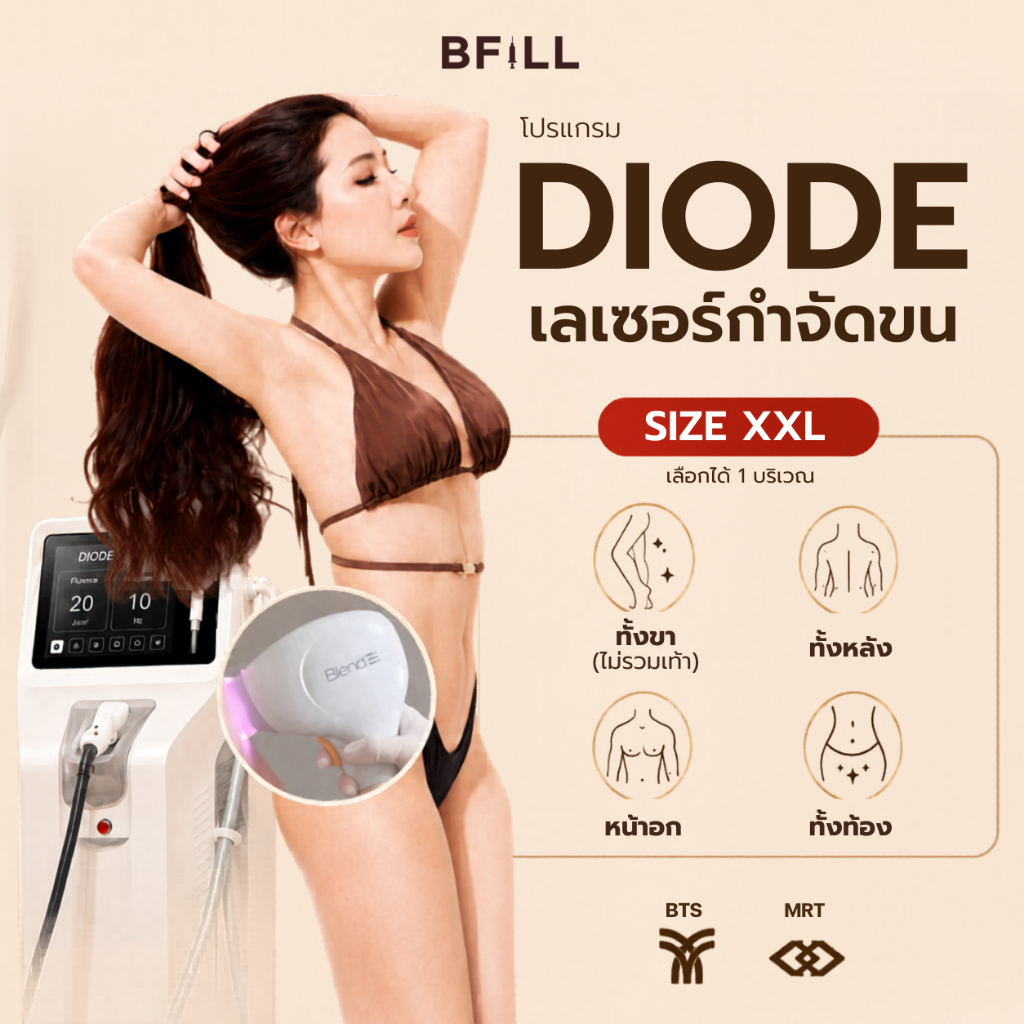 BFiLL โปรแกรม Diode Laser กำจัดขน Size XXL ขนทั้งขา ขนหน้าท้อง ลดตอขน ลดขนคุด ไม่ต้องโกนบ่อย เลเซอร์ขนบีฟิล