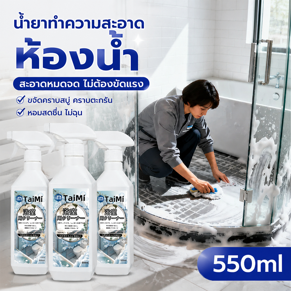 ✨ น้ำยาทำความสะอาดห้องน้ำ 3 วินาที กำจัดคราบหินปูน คราบสบู่และคราบสนิม ห้องน้ำสะอาดเหมือนใหม่ ไม่ต้องขัด 550ml