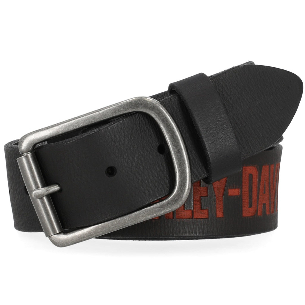 New Arrival เข็มขลัด Harley-Davidson Men's Embossed H-D Scripted Genuine Leather Belt, Black BMM077/08