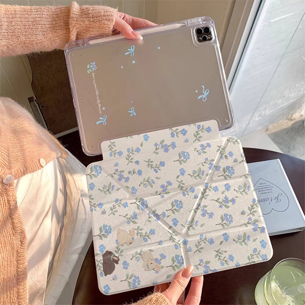 💥พร้อมส่ง💥เคสป้องกัน iPad Y-Fold Gen11 Air8 Gen10 ที่ใส่ปากกา Flower Bunny case iPad Air7 Air6 Gen9