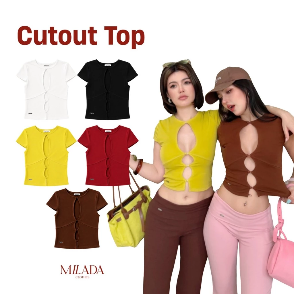 Cutout top เสื้อยืดเว้าหน้า (4029)