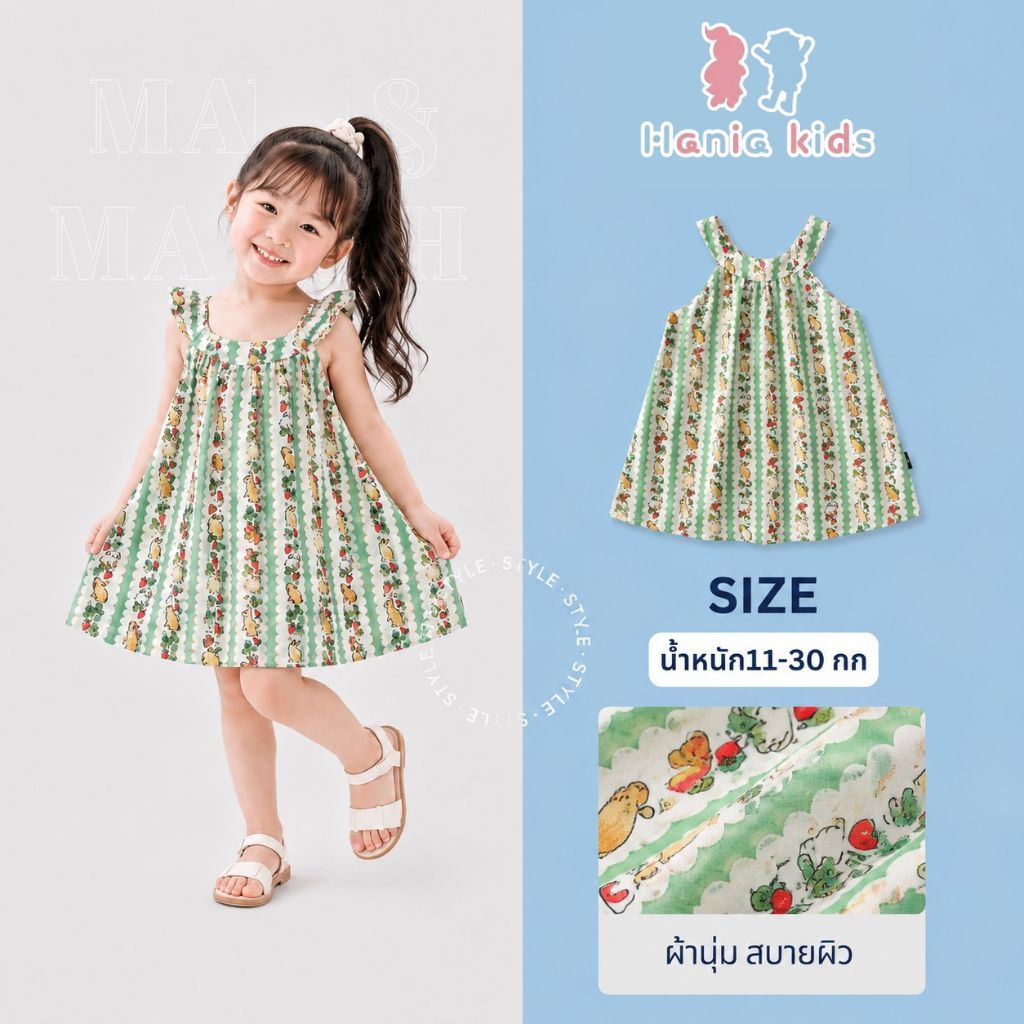 Hania kids ชุดเดรสกระโปรงแขนกุดลายกระต่าย  สไตล์เกาหลี ชุดเดรสเด็กผู้หญิง - K4124877
