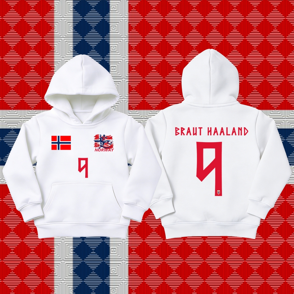 Norway/Erling Braut Haaland No.9 jersey/เสื้อกีฬา/Unisex/ผ้าฝ้าย/เด็ก เสื้อฮู้ด/Football hoodie/M-3XL and 120CM-150CM
