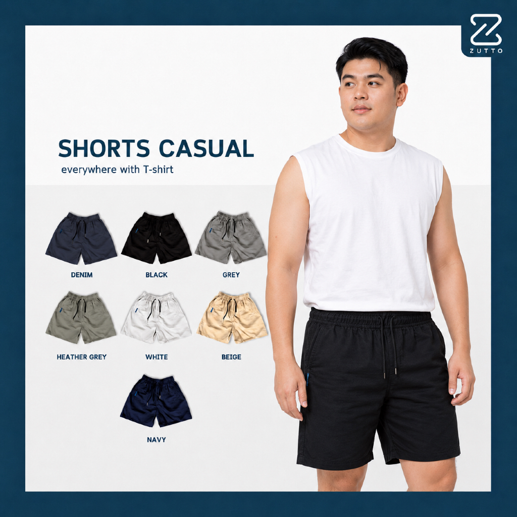 ZUTTO กางเกงขาสั้นผู้ชายไซส์ใหญ่ รุ่น Casual ผ้า Cotton100% เอวยางยืด ระบายอากาศดี ซับเหงื่อดีแห้งไว