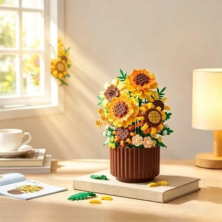 ตัวต่อดอกไม้ พร้อมกระถาง กุหลาบ ทานตะวัน 400pcs ของเล่นเด็ก ของขวัญ