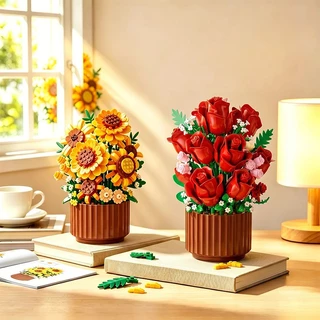 ตัวต่อดอกไม้ พร้อมกระถาง กุหลาบ ทานตะวัน 400pcs ของเล่นเด็ก ของขวัญ