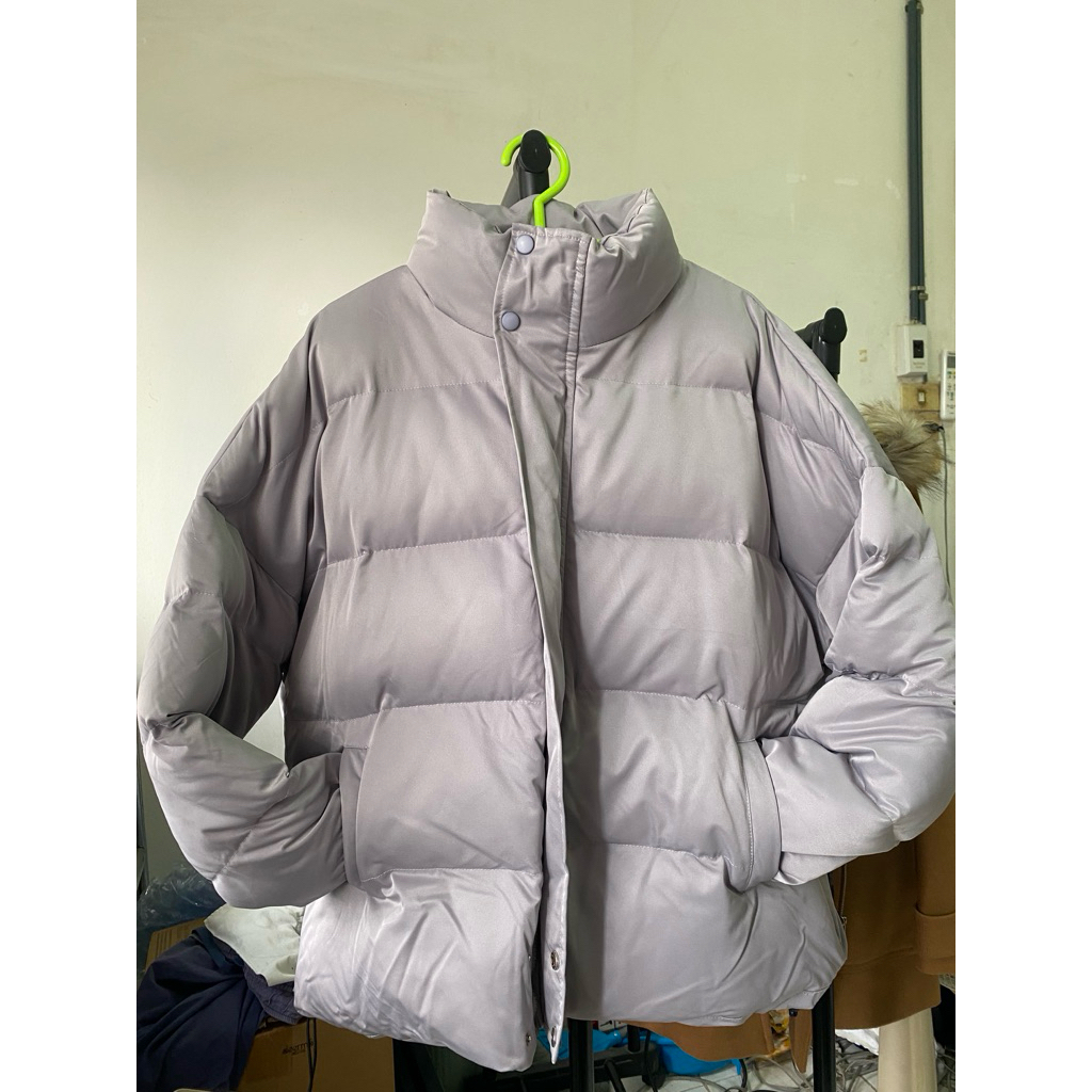 Puffer Jacket ทรงเกาหลี สีเทา Size XL เสื้อกันหนาวนวม คอสูง