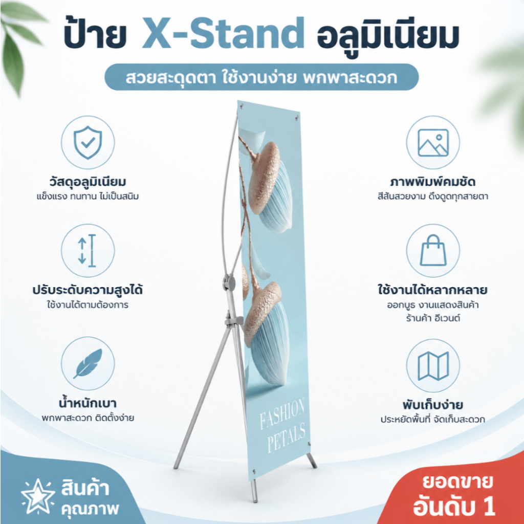 ขาตั้งจอแสดงผลแบบปรับได้รูปตัว X นี้ออกแบบมาโดยเฉพาะสำหรับโปสเตอร์และป้ายต้อนรับ ช่วยให้การนำเสนอภาพเป็นไปอย่างอิสระ โคร
