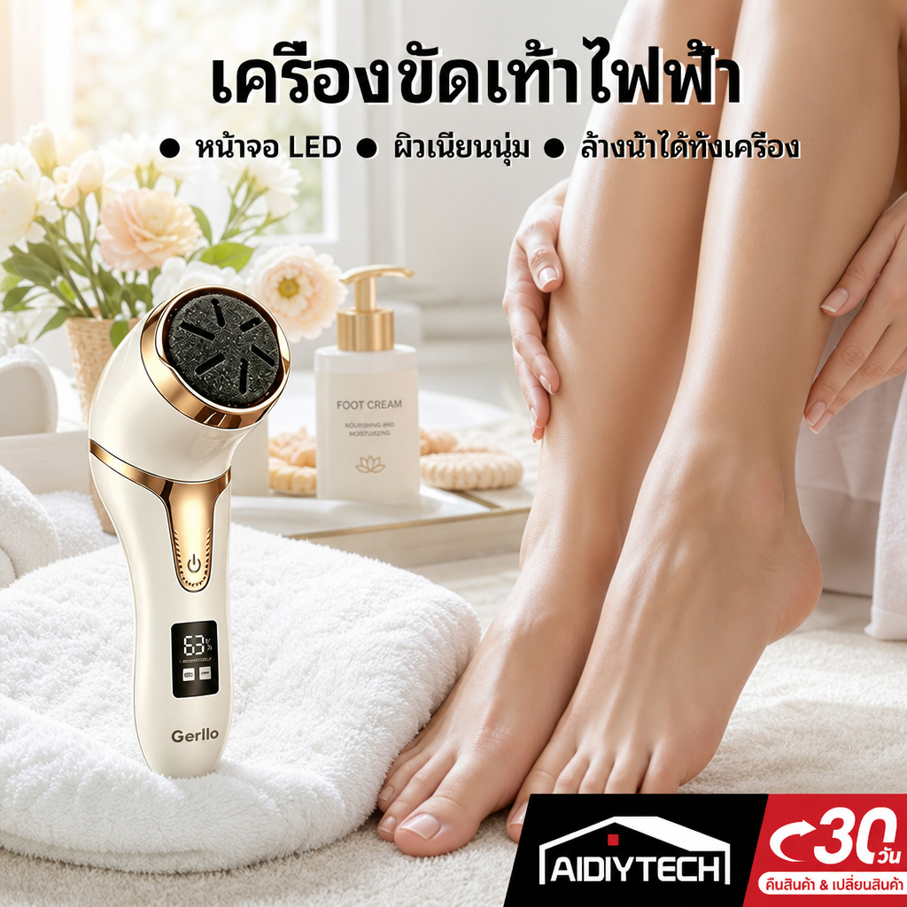[แก้ส้นเท้าแตกเร่งด่วน] เครื่องขัดส้นเท้าไฟฟ้า เครื่องขัดเท้า ขจัดหนังด้านผิวตาย จอLED แถมหัวเจียร3แบบ ส่งด่วน