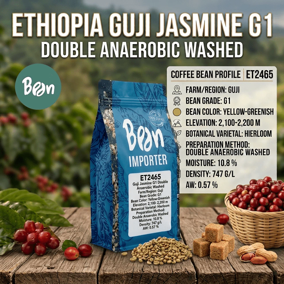 สารกาแฟ/เมล็ดกาแฟดิบ/Green bean (ET2465) /เอธิโอเปีย Guji Jasmine G1 Double Anaerobic Washed - 1 Kg.