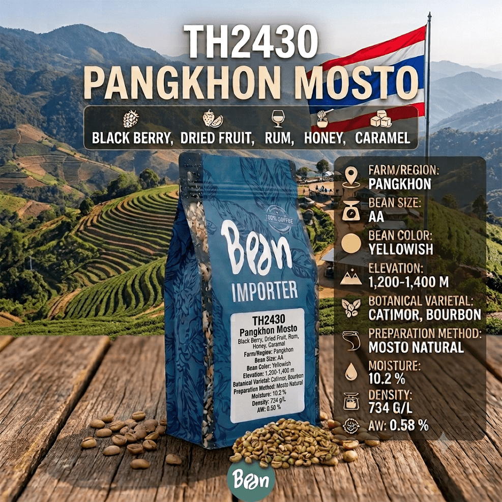 สารกาแฟ/เมล็ดกาแฟดิบ/Green bean/อาราบิก้า กาแฟไทย ปางขอน Pangkhon Mosto (TH2430)- 1 Kg.