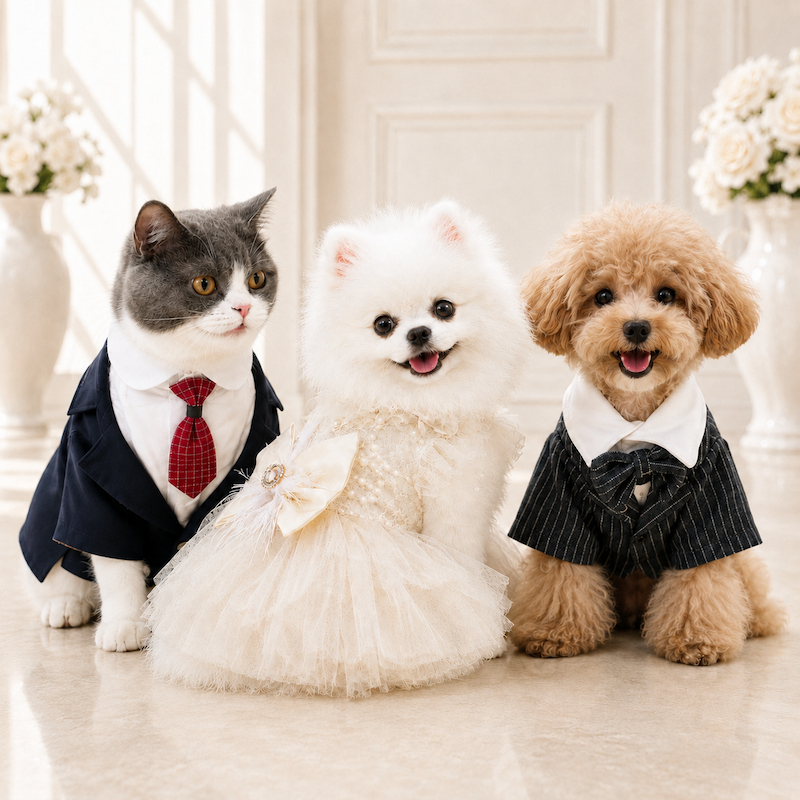 เสื้อสูทแบบทักสิโด้ และชุดแต่งงาน ราตรี doggydolly ชุดเจ้าสาวเจ้าบ่าว สำหรับสัตว์เลี้ยง หมาแมว