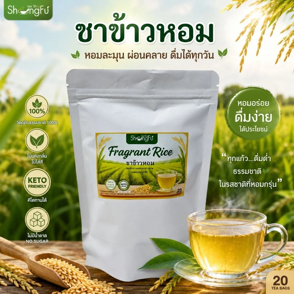 ชาข้าวหอม [Fragrant Rice Tea] ชาเพื่อสุขภาพ ดื่มง่าย กลิ่นหอม [ขนาด 20 ซองชา]